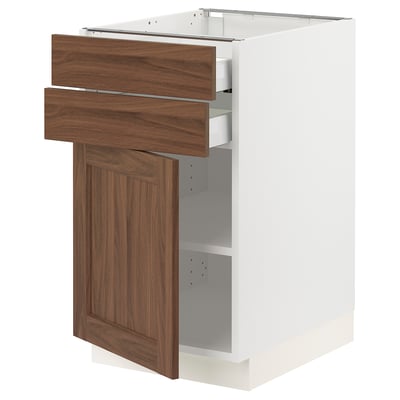 SEKTION / MAXIMERA Armoire inférieure pte/2 tir, blanc Enköping/brun effet noyer, 18x24x30 "