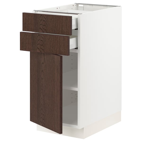SEKTION / MAXIMERA Armoire inférieure pte/2 tir, blanc/Sinarp brun, 15x24x30 "