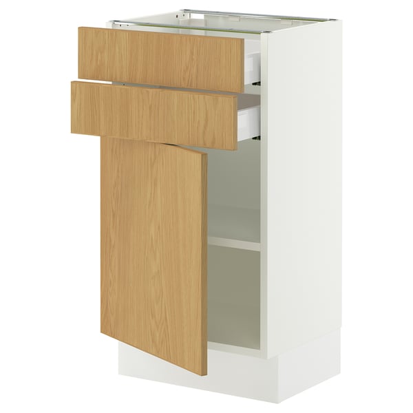 SEKTION / MAXIMERA Armoire inférieure pte/2 tir, blanc/Sinarp chêne plaqué, 18x15x30 "