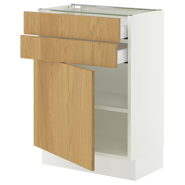 SEKTION / MAXIMERA Armoire inférieure pte/2 tir, blanc/Sinarp chêne plaqué, 24x15x30 "