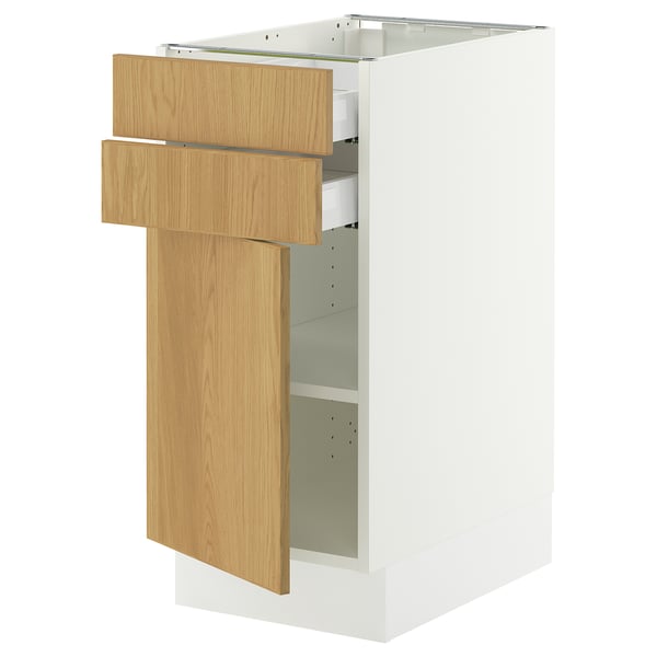 SEKTION / MAXIMERA Armoire inférieure pte/2 tir, blanc/Sinarp chêne plaqué, 15x24x30 "