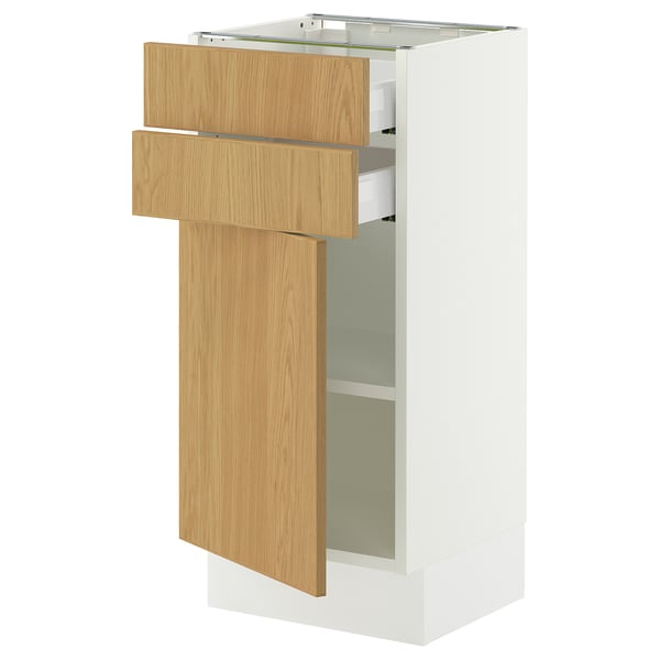 SEKTION / MAXIMERA Armoire inférieure pte/2 tir, blanc/Sinarp chêne plaqué, 15x15x30 "