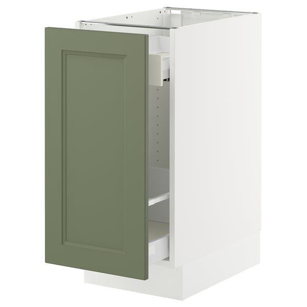 SEKTION / MAXIMERA Armoire inférieure rang coulissant, blanc/Axstad gris-vert, 15x24x30 "