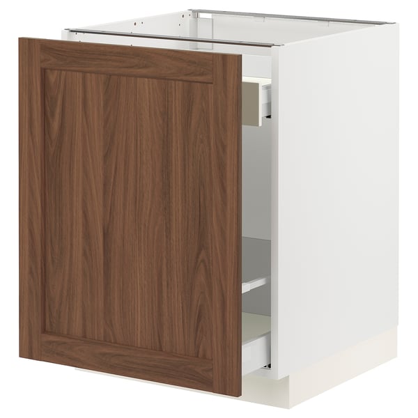 SEKTION / MAXIMERA Armoire inférieure rang coulissant, blanc Enköping/brun effet noyer, 24x24x30 "