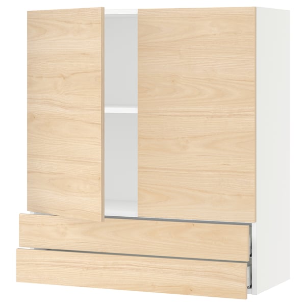 SEKTION / MAXIMERA Armoire murale 2portes/2tiroirs, blanc/Askersund effet frêne clair, 36x15x40 "