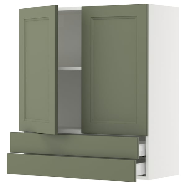 SEKTION / MAXIMERA Armoire murale 2portes/2tiroirs, blanc/Axstad gris-vert, 36x15x40 "