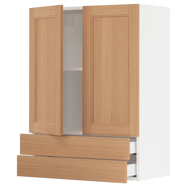 SEKTION / MAXIMERA Armoire murale 2portes/2tiroirs, blanc/Vedhamn chêne, 30x15x40 "