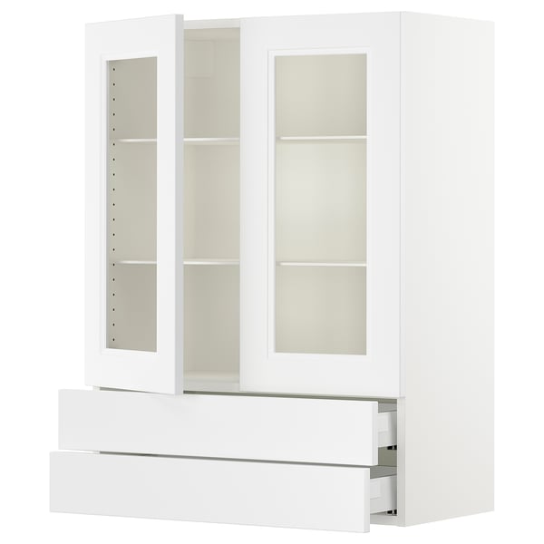 SEKTION / MAXIMERA Armoire murale+2ptes vitrées/2tir, blanc/Axstad blanc mat, 30x15x40 "