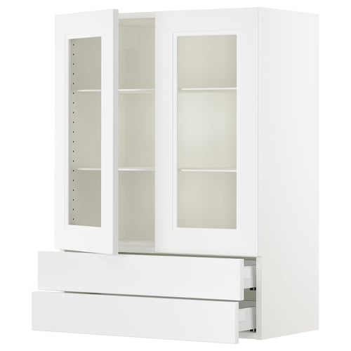 SEKTION / MAXIMERA Armoire murale+2ptes vitrées/2tir, blanc/Axstad blanc mat, 30x15x40 "