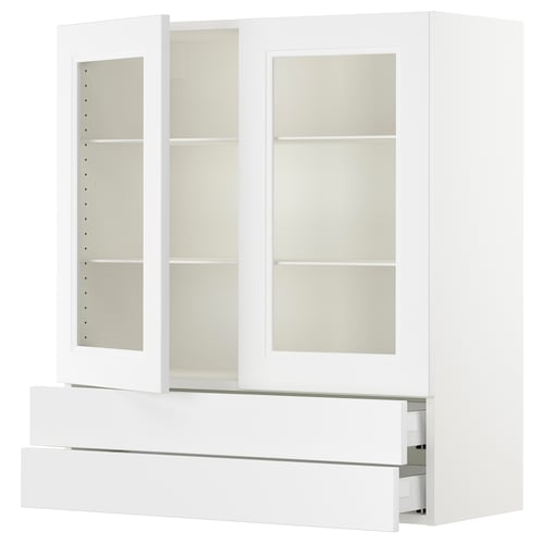SEKTION / MAXIMERA Armoire murale+2ptes vitrées/2tir, blanc/Axstad blanc mat, 36x15x40 "