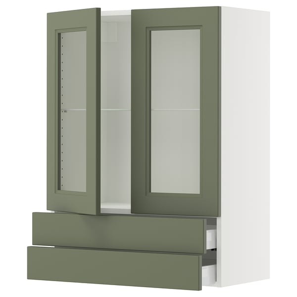 SEKTION / MAXIMERA Armoire murale+2ptes vitrées/2tir, blanc/Axstad gris-vert, 30x15x40 "