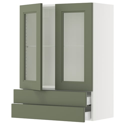 SEKTION / MAXIMERA Armoire murale+2ptes vitrées/2tir, blanc/Axstad gris-vert, 30x15x40 "