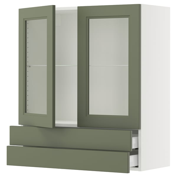 SEKTION / MAXIMERA Armoire murale+2ptes vitrées/2tir, blanc/Axstad gris-vert, 36x15x40 "