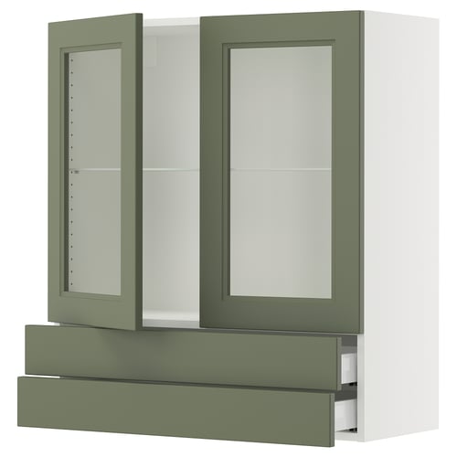 SEKTION / MAXIMERA Armoire murale+2ptes vitrées/2tir, blanc/Axstad gris-vert, 36x15x40 "