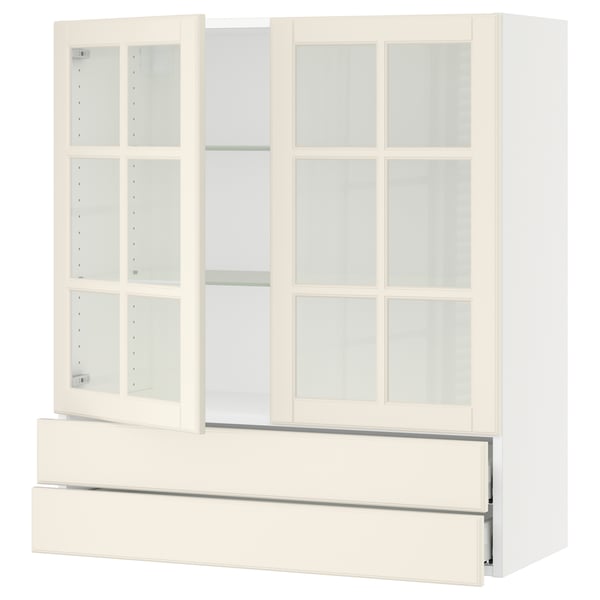 SEKTION / MAXIMERA Armoire murale+2ptes vitrées/2tir, blanc/Bodbyn blanc cassé, 36x15x40 "