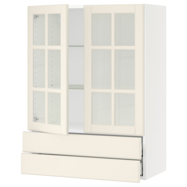 SEKTION / MAXIMERA Armoire murale+2ptes vitrées/2tir, blanc/Bodbyn blanc cassé, 30x15x40 "