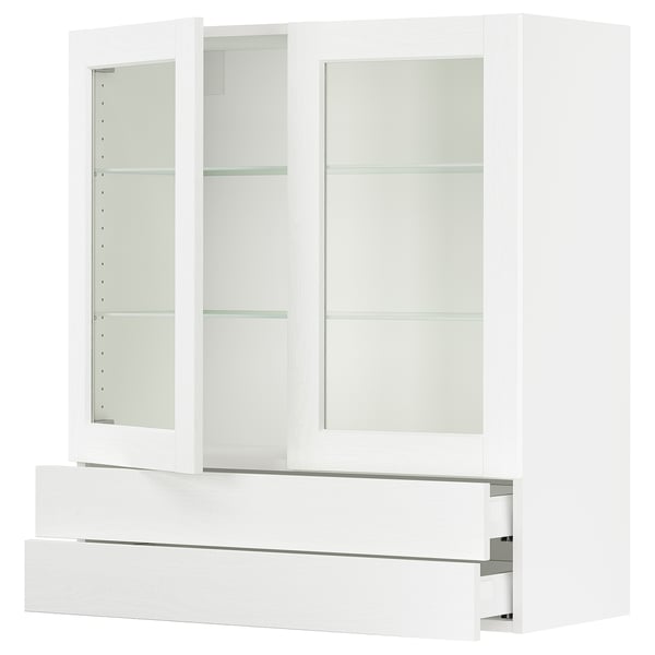 SEKTION / MAXIMERA Armoire murale+2ptes vitrées/2tir, blanc Enköping/blanc effet bois, 36x15x40 "