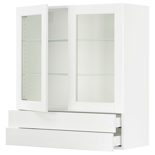 SEKTION / MAXIMERA Armoire murale+2ptes vitrées/2tir, blanc Enköping/blanc effet bois, 36x15x40 "
