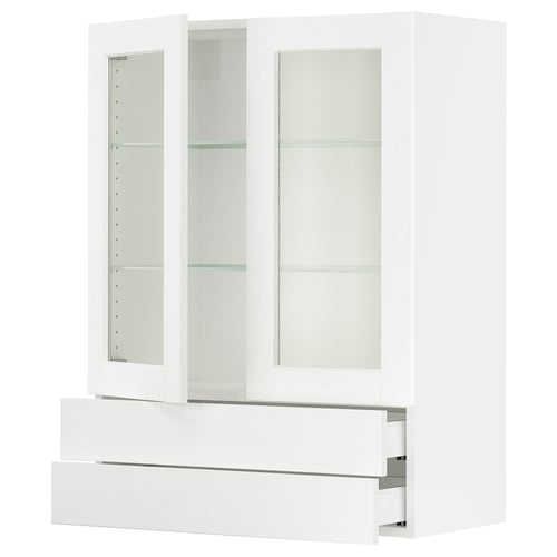SEKTION / MAXIMERA Armoire murale+2ptes vitrées/2tir, blanc Enköping/blanc effet bois, 30x15x40 "