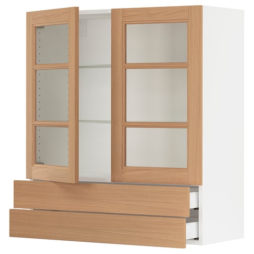 SEKTION / MAXIMERA Armoire murale+2ptes vitrées/2tir, blanc/Vedhamn chêne, 36x15x40 "