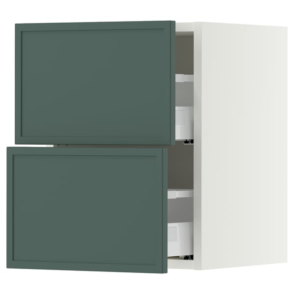 SEKTION / MAXIMERA Armoire murale à 2 tiroirs, blanc/Aspudden gris-vert foncé, 15x15x20 "