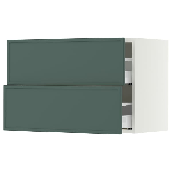 SEKTION / MAXIMERA Armoire murale à 2 tiroirs, blanc/Aspudden gris-vert foncé, 30x15x20 "
