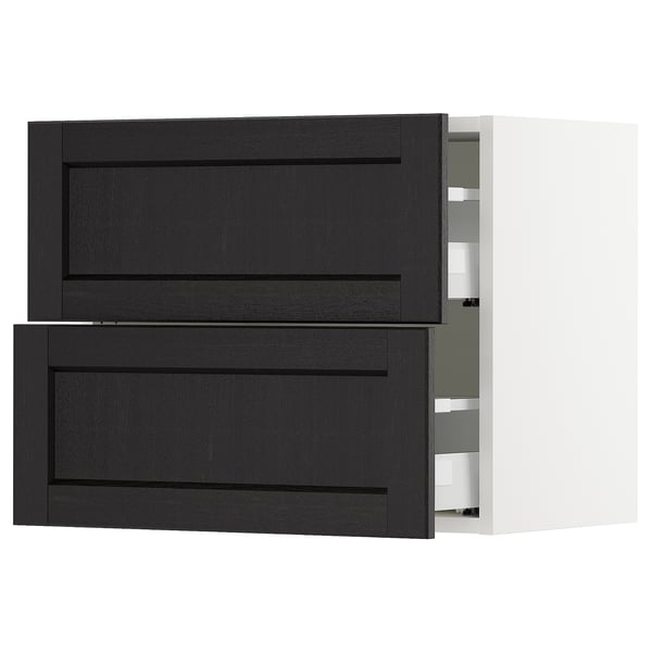 SEKTION / MAXIMERA Armoire murale à 2 tiroirs, blanc/Lerhyttan teinté noir, 24x15x20 "