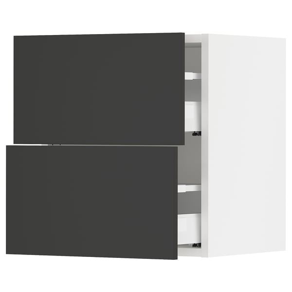 SEKTION / MAXIMERA Armoire murale à 2 tiroirs, blanc/Nickebo anthracite mat, 18x15x20 "