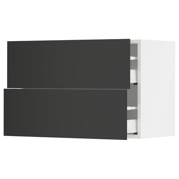 SEKTION / MAXIMERA Armoire murale à 2 tiroirs, blanc/Nickebo anthracite mat, 30x15x20 "