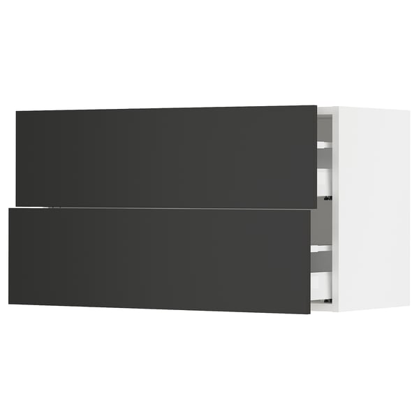 SEKTION / MAXIMERA Armoire murale à 2 tiroirs, blanc/Nickebo anthracite mat, 36x15x20 "