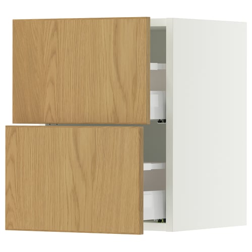 SEKTION / MAXIMERA Armoire murale à 2 tiroirs, blanc/Sinarp chêne plaqué, 15x15x20 "