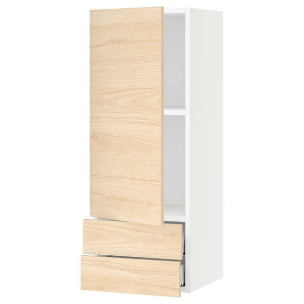 SEKTION / MAXIMERA Armoire murale avec porte/2tiroirs, blanc/Askersund effet frêne clair, 15x15x40 "
