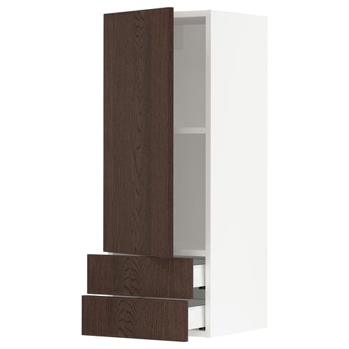 SEKTION / MAXIMERA Armoire murale avec porte/2tiroirs, blanc/Sinarp brun, 15x15x40 "