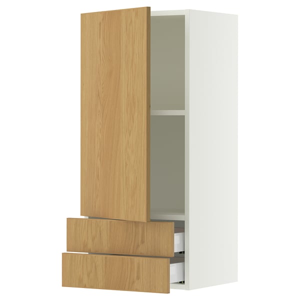 SEKTION / MAXIMERA Armoire murale avec porte/2tiroirs, blanc/Sinarp chêne plaqué, 18x15x40 "