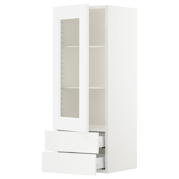 SEKTION / MAXIMERA Armoire murale pte vitrée/2 tiroirs, blanc/Axstad blanc mat, 15x15x40 "