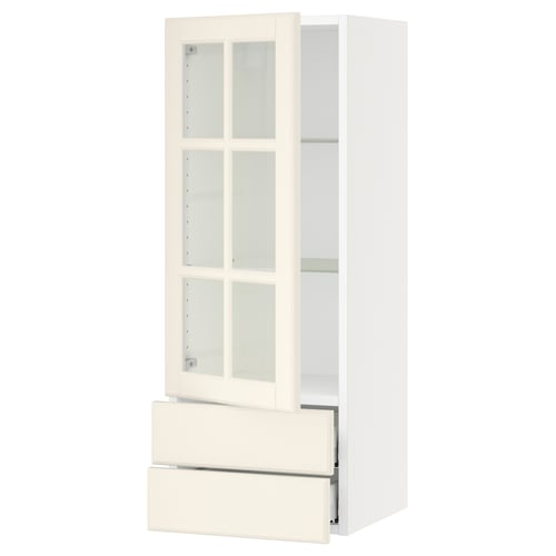 SEKTION / MAXIMERA Armoire murale pte vitrée/2 tiroirs, blanc/Bodbyn blanc cassé, 15x15x40 "