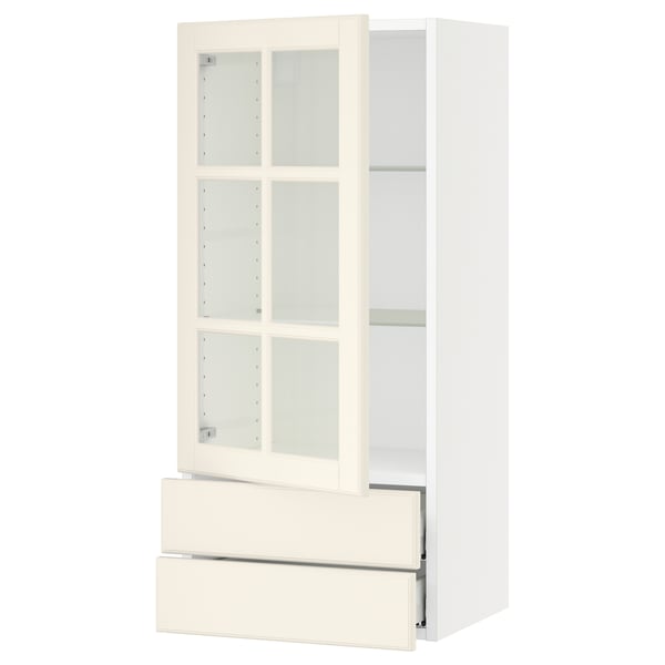 SEKTION / MAXIMERA Armoire murale pte vitrée/2 tiroirs, blanc/Bodbyn blanc cassé, 18x15x40 "