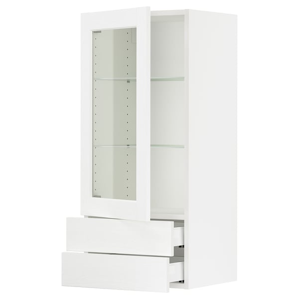 SEKTION / MAXIMERA Armoire murale pte vitrée/2 tiroirs, blanc Enköping/blanc effet bois, 18x15x40 "