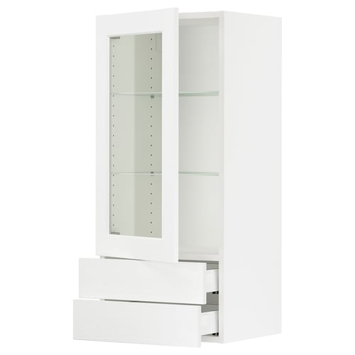 SEKTION / MAXIMERA Armoire murale pte vitrée/2 tiroirs, blanc Enköping/blanc effet bois, 18x15x40 "