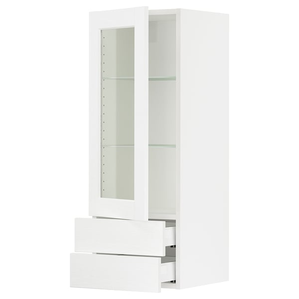 SEKTION / MAXIMERA Armoire murale pte vitrée/2 tiroirs, blanc Enköping/blanc effet bois, 15x15x40 "