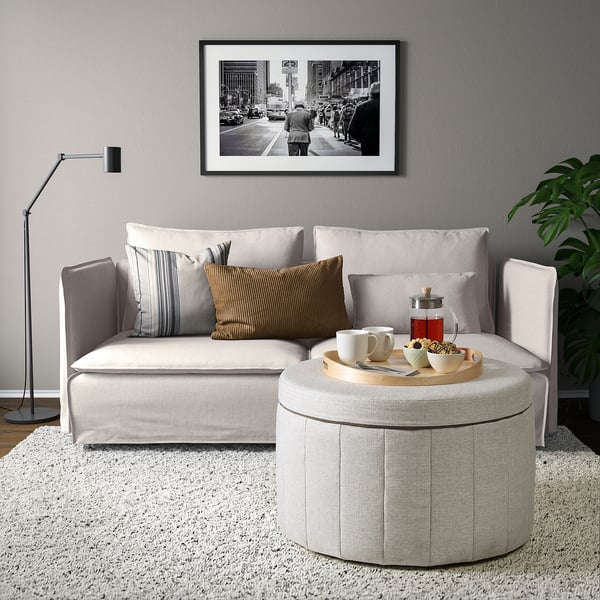SIDSJÖ Pouf, avec rangement/Kilanda beige
