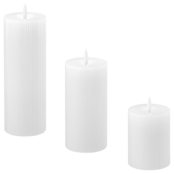 SILVERMÅS Bougie-bloc à DEL, 3 pièces, à pile blanc