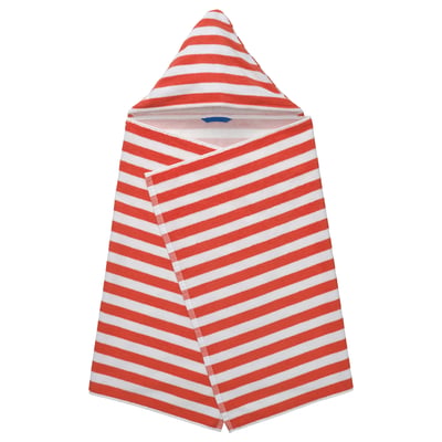 SKOGSSALLAT Cape de bain, rouge/blanc/rayé, 28x55 "