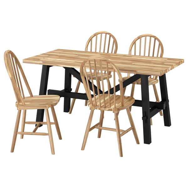SKOGSTA Table et 4 chaises, acacia/noir/acacia, 63x31 7/8 "
