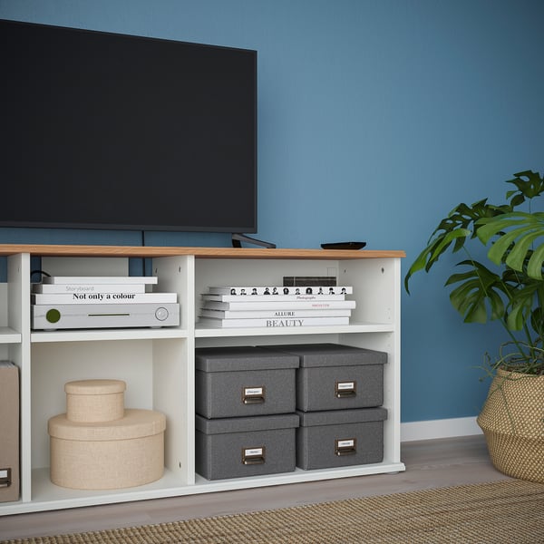 SKRUVBY Meuble télé, blanc, 61 3/8x14 3/4x23 5/8 "
