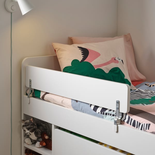 SLÄKT / NATTAPA Struct lit av rgt+barrière+som latt, blanc, 1 place