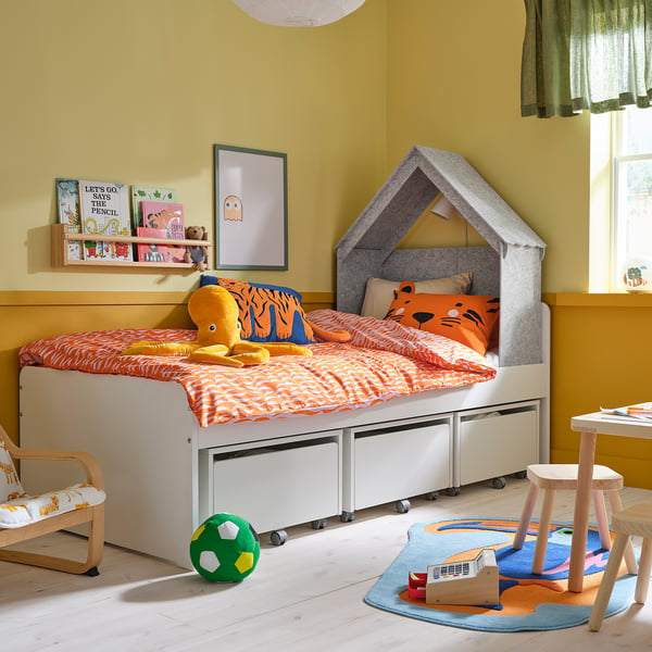 SLÄKT Structure de lit, accessoire pour lit inclus/gris, 1 place