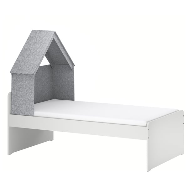 SLÄKT Structure de lit, accessoire pour lit inclus/gris, 1 place