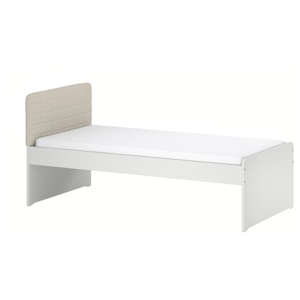 SLÄKT Structure de lit, tête de lit incluse/Vissle beige, 1 place