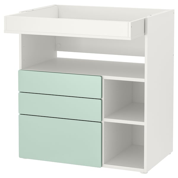 SMÅSTAD Table à langer, blanc vert clair/avec 3 tiroirs, 35 3/8x31 1/2x39 3/8 "
